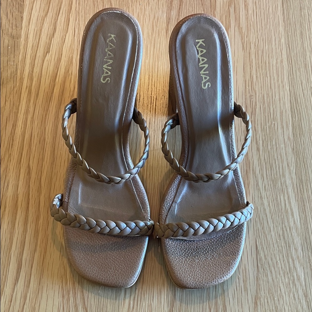 Kaanas Tan Braided Strap Heeled Sandals